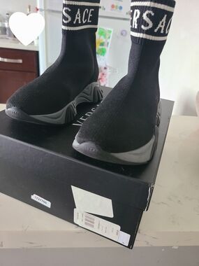 Versace Boys Or Girls Black Sock Sneaker